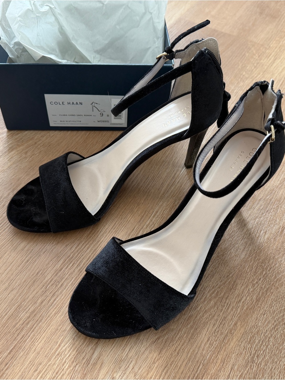 Cole Haan Clara Black Suede Open-Toe Ankle-Strap Heels